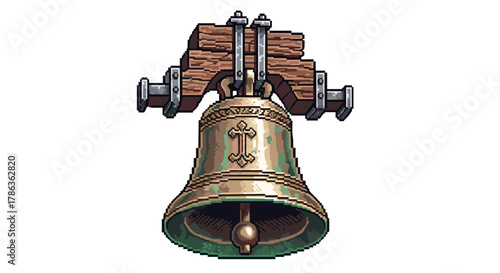 Antique Rustic Bell with Cross Symbol Isolated on Transparent Background Symbolizing Faith and Tradition