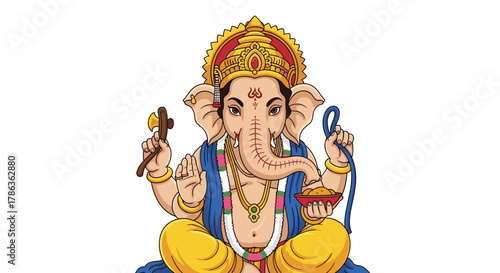 Lord Ganesha Hindu Deity Symbol of Wisdom and New Beginnings Sitting in Meditation Isolated on Transparent Background