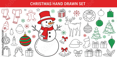 Christmas Hand Drawn Set A Collection of Festive Icons and Illustrations for Holiday Designs