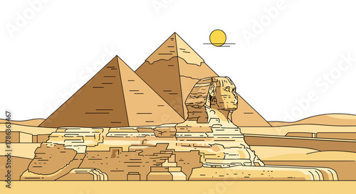 Iconic Egyptian Sphinx and Pyramids Desert Landmark Ancient Civilization History Symbol Isolated on Transparent Background