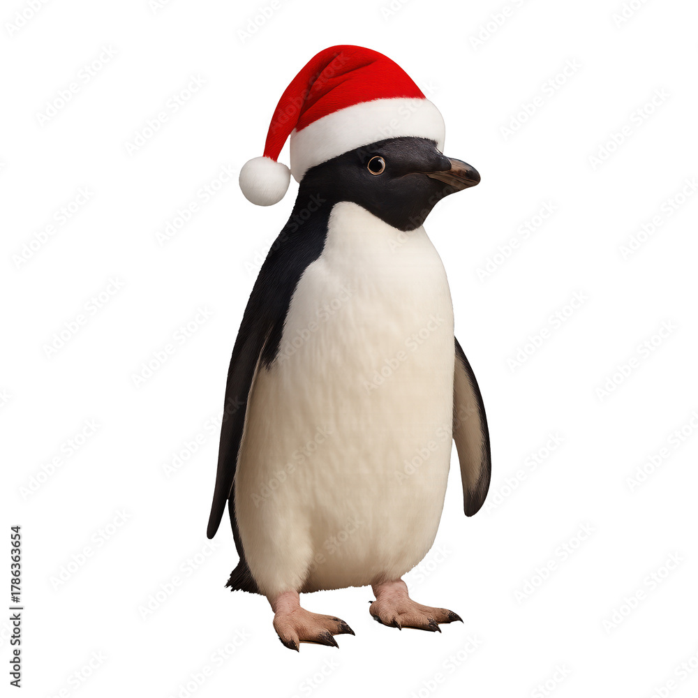 Fototapeta premium PNG Festive penguin wearing Santa hat.