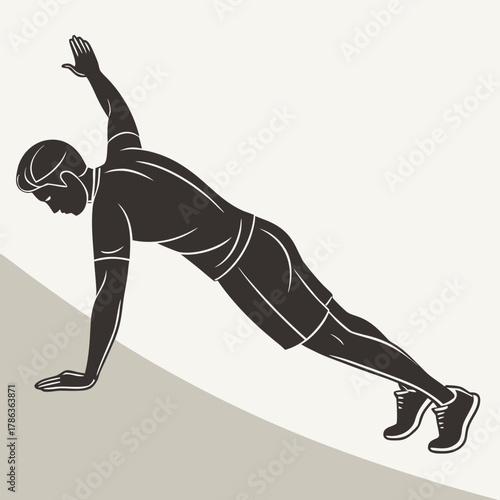 Silhouette of a Man Performing a Side Plank Exercise fitness workout