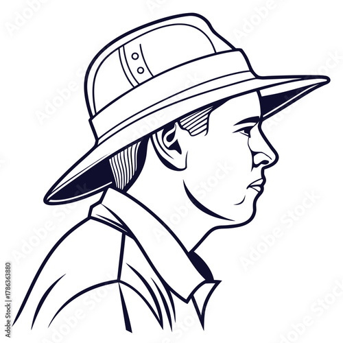 Profile of a Man Wearing a Wide- Brimmed Hat and Collared Shirt head wide brim