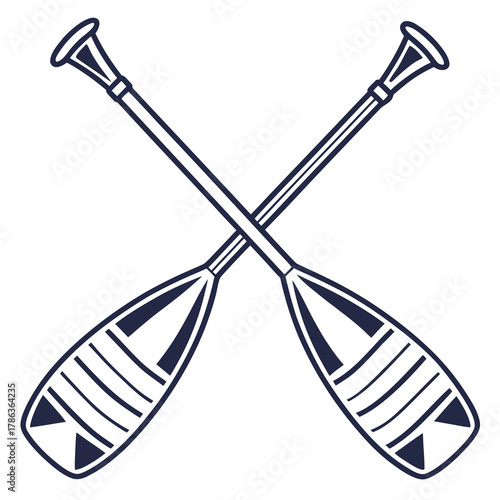 Crossed Oars with Dark Blue Outline and Detail paddles rowing