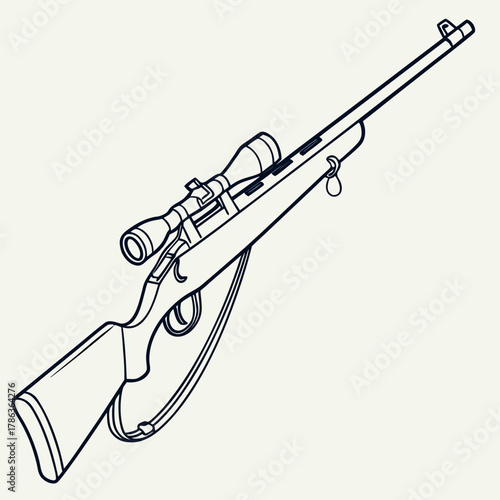 Outline Drawing of a Hunting Rifle with Scope weapon firearm