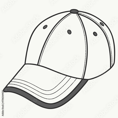Outline Drawing of a White Baseball Cap on Light Gray Background headwear sports cap