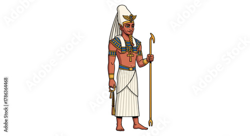Ancient Egyptian Pharaoh Osiris God of the Afterlife Majestic Royal Figure Holding Crook and Flail Isolated on Transparent Background