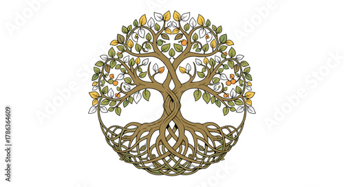 Vibrant Celtic Tree of Life Symbolism Sacred Geometry Isolated on Transparent Background for Spiritual Art and Mythology Projects