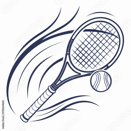 Tennis Racket and Ball with Motion Lines sport game