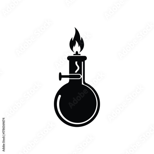 Black silhouette of a Bunsen burner with flame science