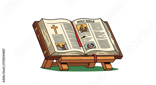 Open Holy Bible With Cross And Scripture Illustrations Isolated On Transparent Background For Spiritual Guidance
