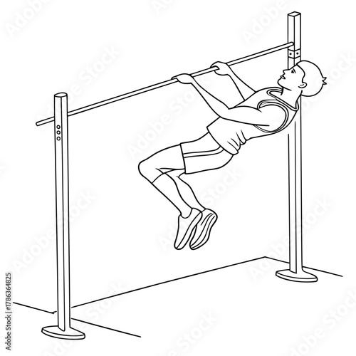 Male athlete performing high jump over bar in athletic competition sport athletics