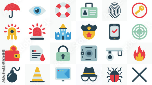 Security and safety icons collection protection surveillance