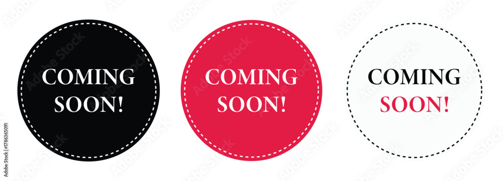 Fototapeta premium Coming soon text vector. Promotion banner sign. New product release symbol. A Vector set of banners coming soon.