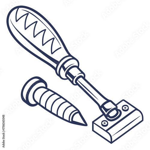 Carpenter's Chisel and Awl Outline Drawing woodworking tool