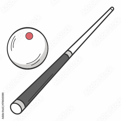 Billiard Cue and White Ball with Red Spot pool stick