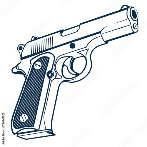 Wall Mural Stylized Outline of a Handgun on White Background pistol firearm
