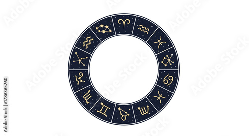 Astrology Zodiac Wheel Symbols Representing Celestial Constellations and Cosmic Cycles isolated on transparent background