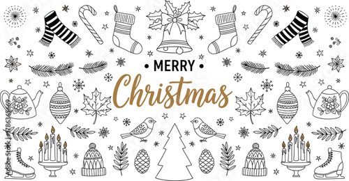 Festive Christmas Doodle Ornament Elements for Holiday Greetings and Decorations