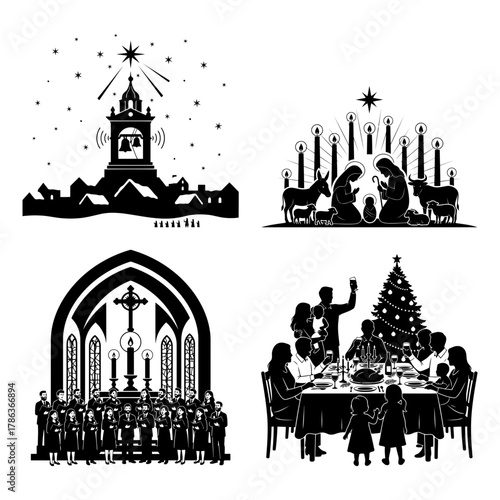 Christmas Eve Nochebuena Celebration Design U Vector Illustration