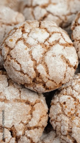 Fresh cookies with sugar powder close up, rotation