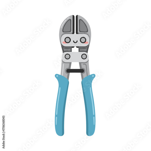 Cartoon character representation of wire cutters with blue handles  
