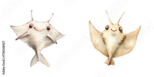 cute stingray watercolor vector illustration