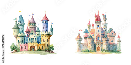 fantasy castle watercolor vector illustration