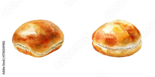 golden bun watercolor vector illustration
