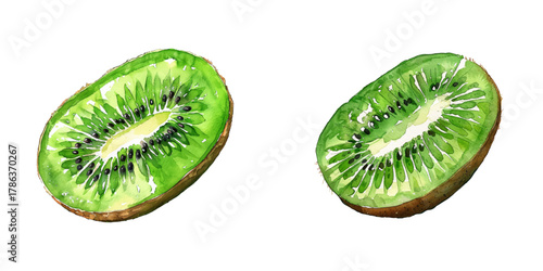 kiwi slice watercolor vector illustration