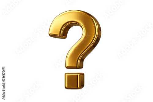 Golden question mark symbol representing queries, uncertainty, and answers on a transparent background
