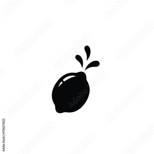 Black silhouette of a lemon with water splashes fruit