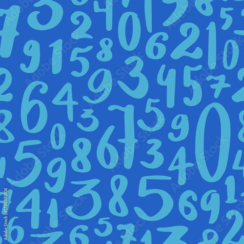Vibrant student pattern with cobalt blue background with light blue handwritten numbers in various sizes for tech accessories
