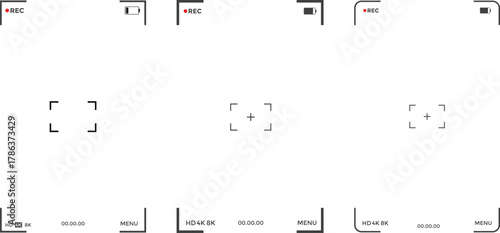 Camera Viewfinder Screen and Photography Interface icon Set. Video Recording Frame and Shutter Screen symbols. Digital Camera Display sign