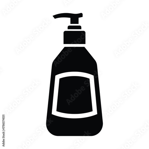 Black silhouette of a pump bottle with a label area