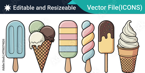 Sweet Summer Treats Collection of Ice Cream and Popsicle Icons .