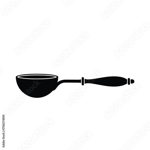 Black silhouette of a scoop or ladle with a wooden handle