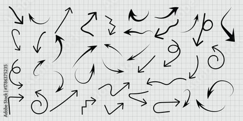 Black Arrow Collection Hand Drawn Vector Graphic Set Directional Icons Doodle Arrows Illustration Pack Graphic Design