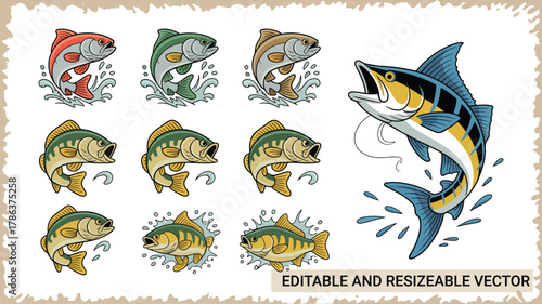 Dynamic Collection of Jumping Game Fish Illustrations .