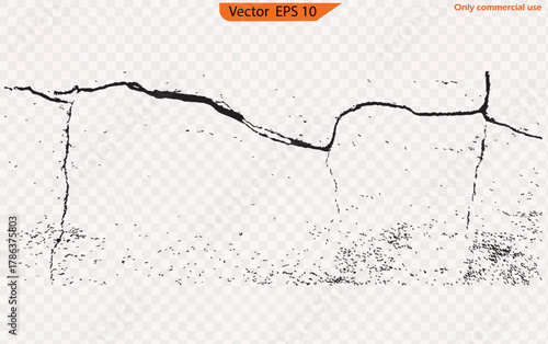 Cracked Glass on Transparent Background – Broken Glass Texture, Shattered Mirror, and Wall Fracture Effect. EPS10 Vector for Commercial Use