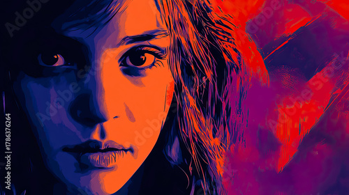 Abstract digital portrait of a woman with bold colors and geometric shapes for International Day for the Elimination of Violence against Women