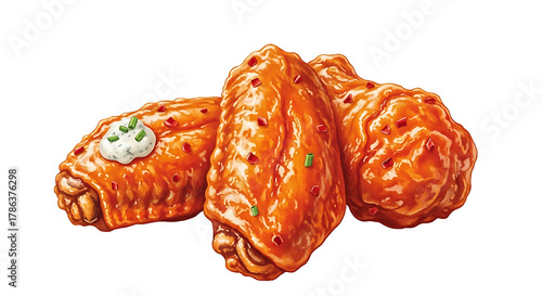Three delicious chicken wings isolated on transparent background