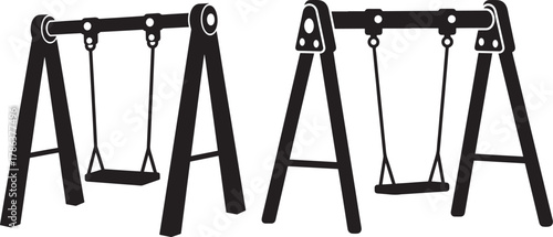 Two empty swing sets silhouette
