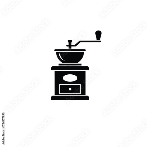 Black silhouette of a vintage coffee grinder mill machine