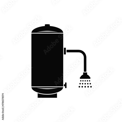Black silhouette of a water heater with shower head