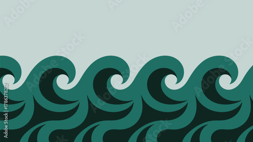 Stylized ocean waves in a calming teal and grey palette creating a soothing, modern abstract background for design projects
