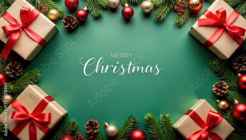 Christmas gift presentation home image festive overhead view holiday spirit