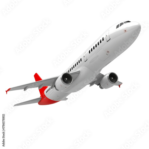Commercial plane in flight white and red aircraft airliner jet travel transportation