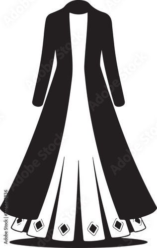 Elegant long flowing traditional garment illustration with decorative hem design. Vector