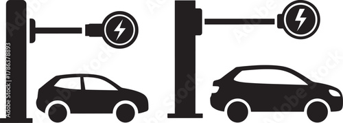 Electric cars charging stations silhouette